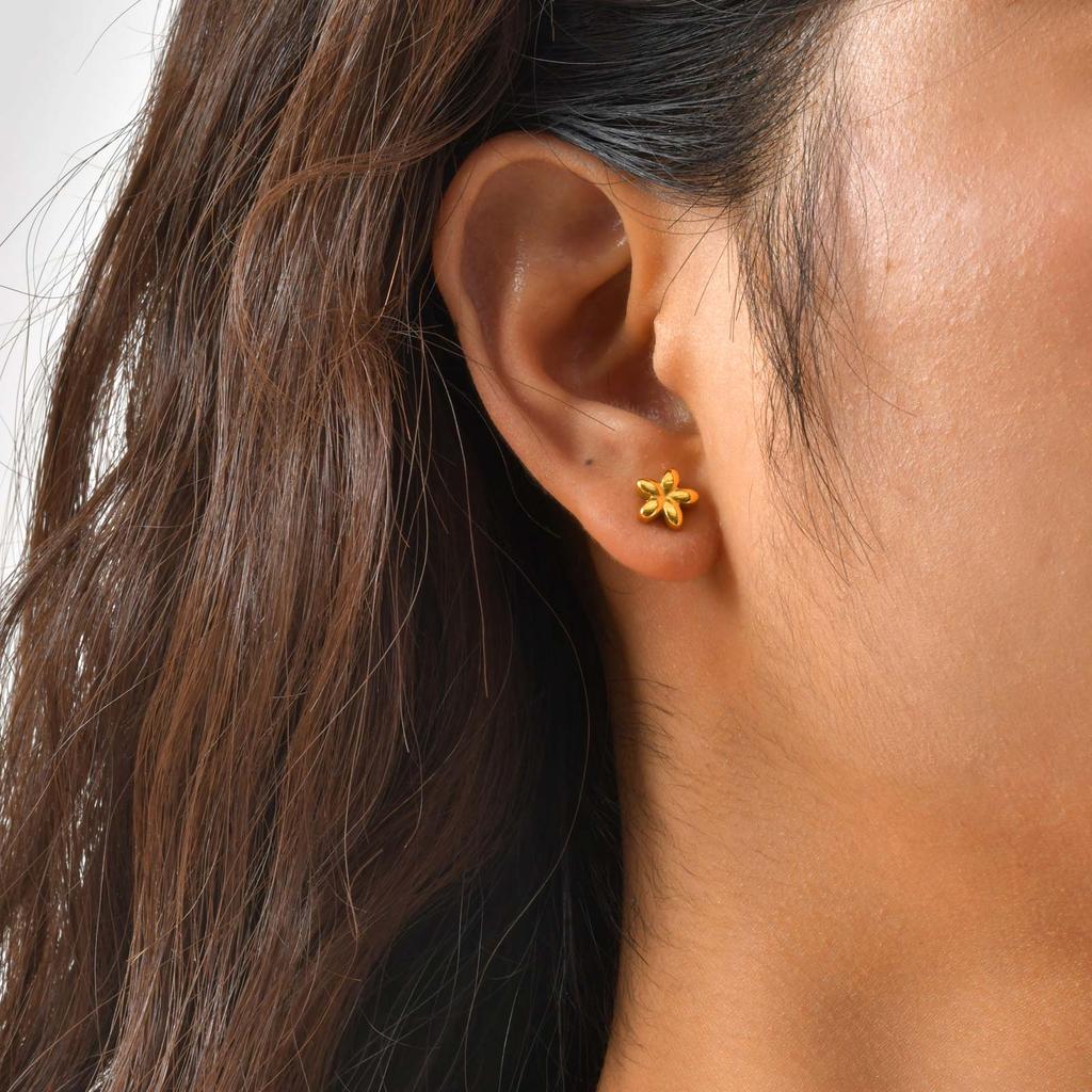 7.5/8/8.5MM Minimalist Flower Stud Earrings for Women,Gold Color Stainless Steel Mini Earrings,Retro Jewelry Gift