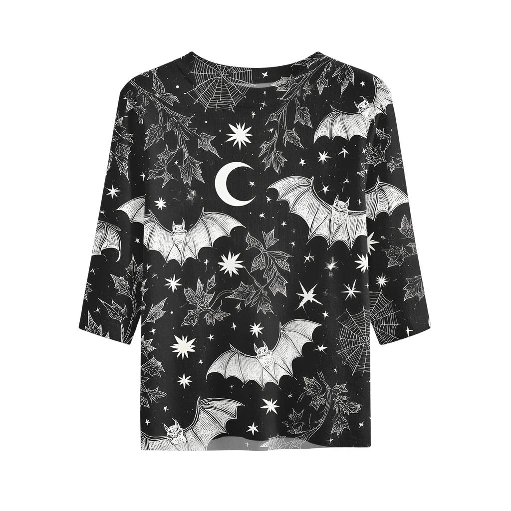 Loose Fit Womens Casual Short Sleeve Top Round Neck Lightweight Comfortable Pullover Shirt with Halloween Themed Print