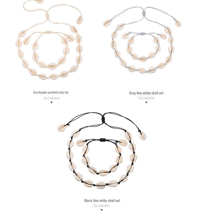 Seaside Resort Jewelry Set: Shell Clavicle Necklace Choker & Adjustable Bracelet.