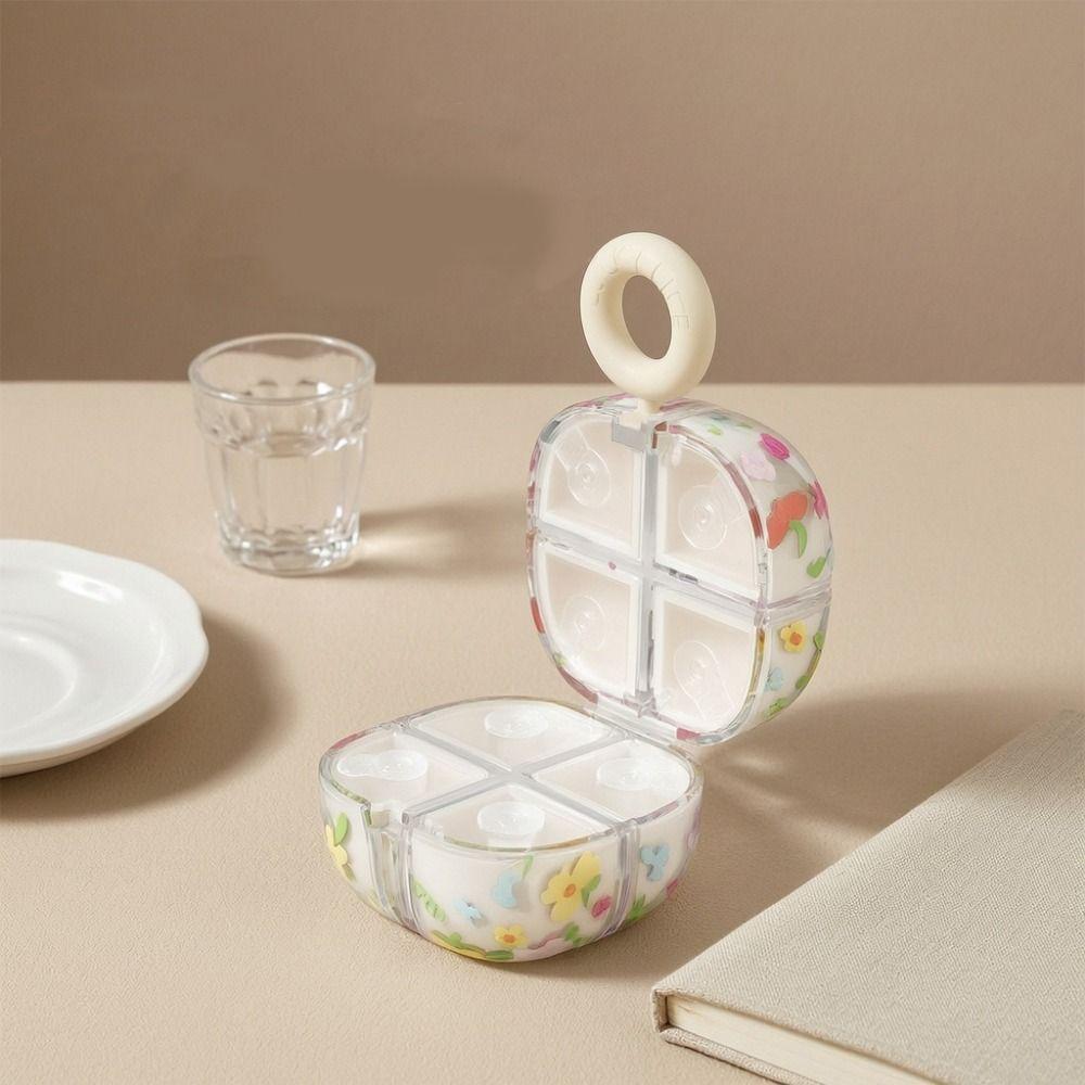 Flower Shaped Magnetic Cube Medicine Box Mini Sealed Medicine Storage Container Moisture-proof with Handle Pill Organizer