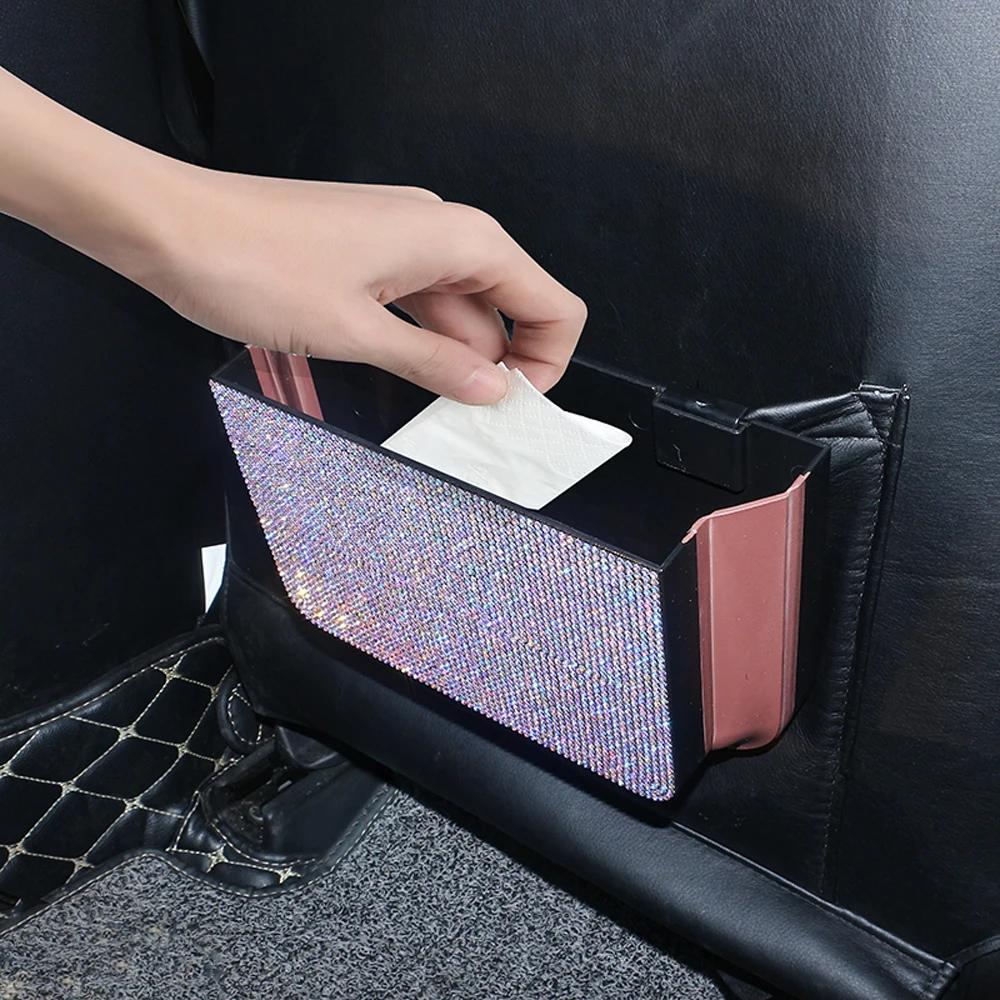 Shiny Diamond Crystal Car Seat Back Storage Bag Hanging Folding Storage Bag Organizer Necessities Car Interior Accessories