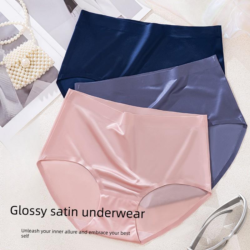 Plus Size Ladies Summer Thin Shiny Bread Hip No Trace Ice Silk Breathable High Waisted Briefs
