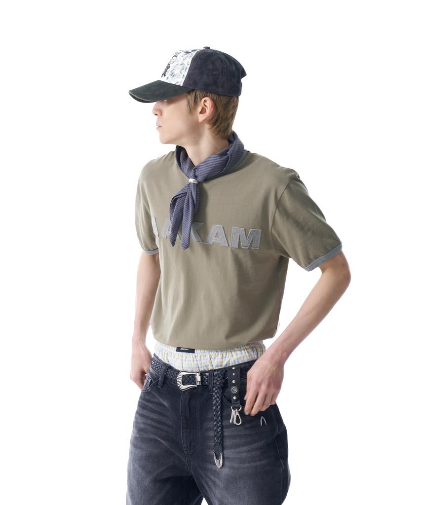 AAKAM Logo Patch Ringer Top (Khaki-Gray)