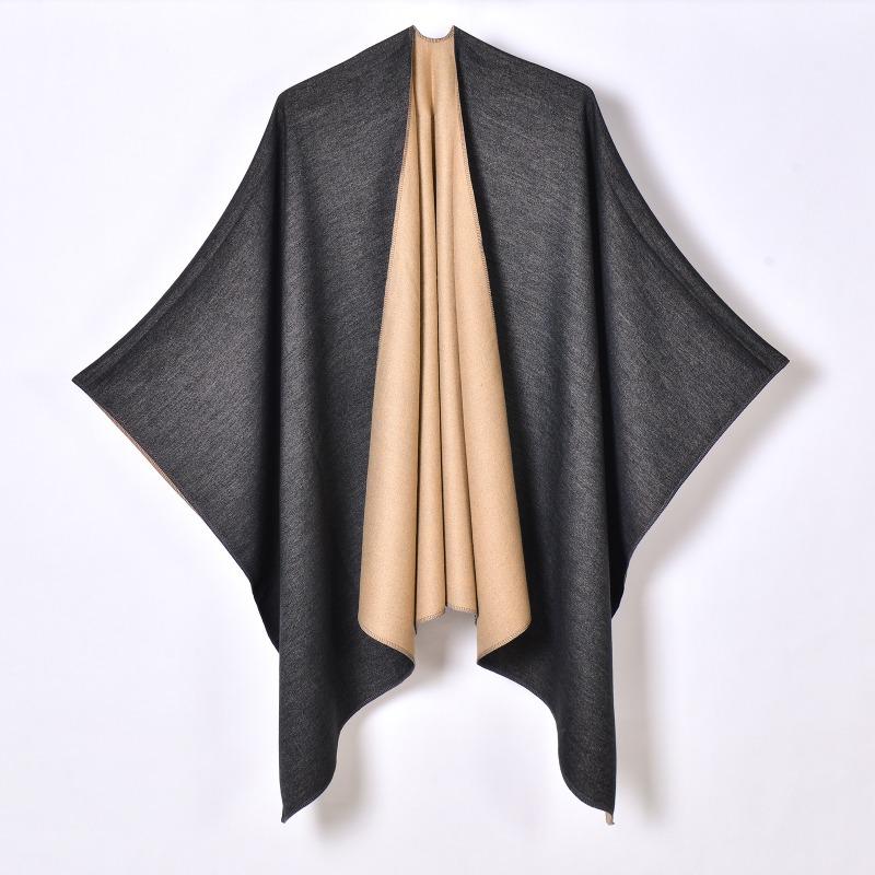 Autumn and winter women's monochrome imitation cashmere front split cape shawl double-sided can be worn warm shawl hot-selling