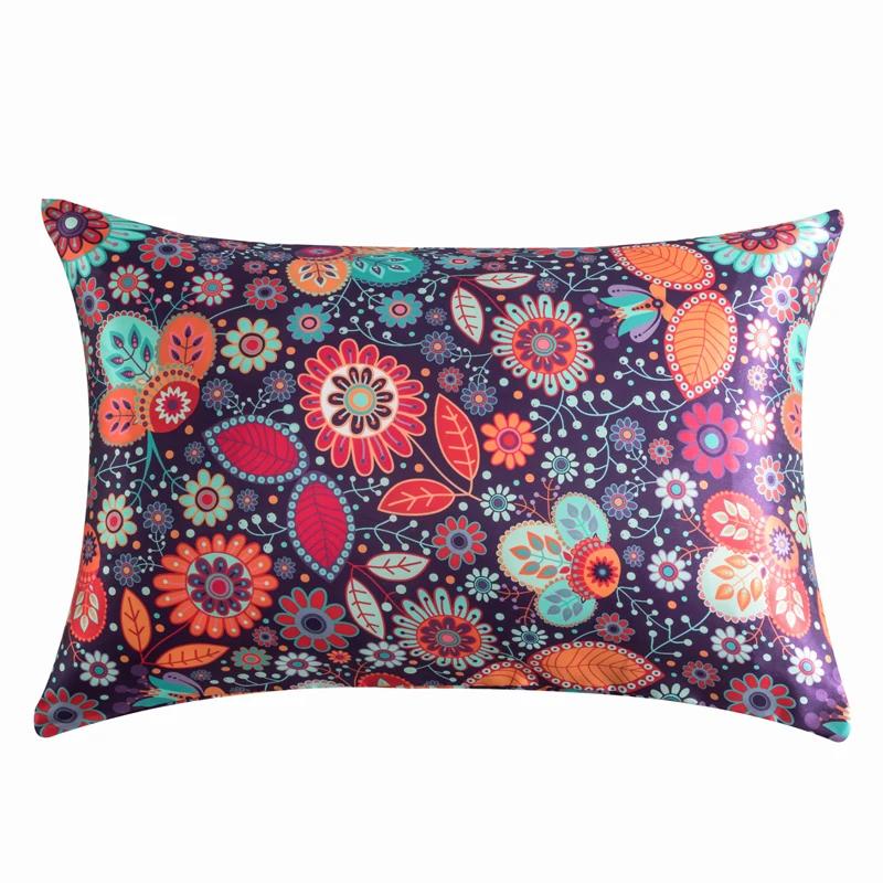 1 Pcs Silky Satin Body Pillow Case Long Bedding Pillow Cover Emulation Silk Floral Printing Pillowcase King Queen Size