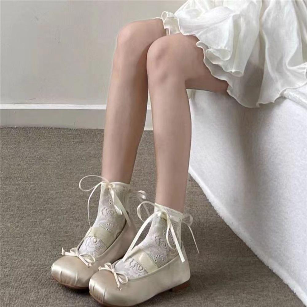 Hollow Y2K Mesh Short Socks Ribbon Bow Lolita JK Socks Breathable Women Mid-Calf Sock  Girls