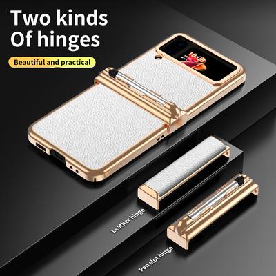 Plating Shockproof Leather S Pen Holder Case For Samsung Galaxy Z Flip 4 Flip4 Flip 3 Flip3 Zflip4 Non -Slip Fashion Phone Cover