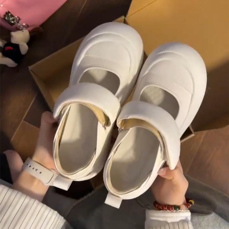 Mary Jane platform white shoes women's 2025 summer new Velcro shallow mouth big head versatile casual sports shoes