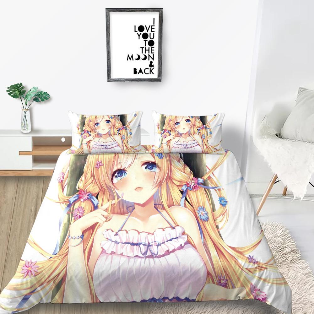 Anime Girl Print Quilt Cover Bedding Sets, Genshin Gir Microfibre Duvet Cover Set With Pillowcases 50*75Cm For Kids Boys Girls