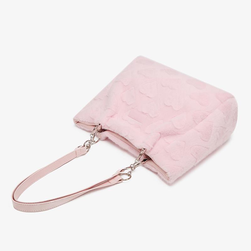 Niedliche flauschige Damen-Freizeit-Tragetaschen Liebesherz Damen Süße Schulter-Unterarmtasche Einfarbig Damenmode Plüsch-Handtaschen MIT