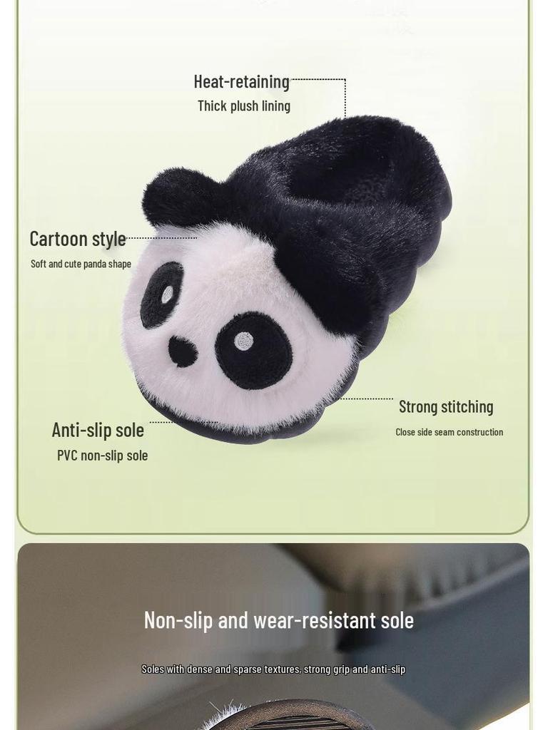 Dětské zimní plyšové pantofle s pandou - Teplé bavlněné boty bez paty pro chlapce a dívky