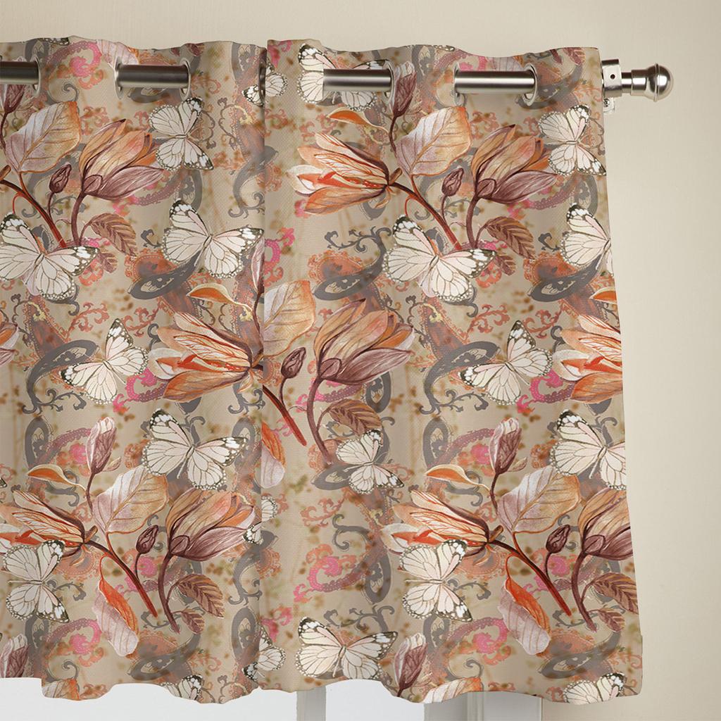 Starožitný květinový list motýl Okenní závěs Obývací pokoj Luxusní záclonový závěs do ložnice Domácí kuchyně Závěs