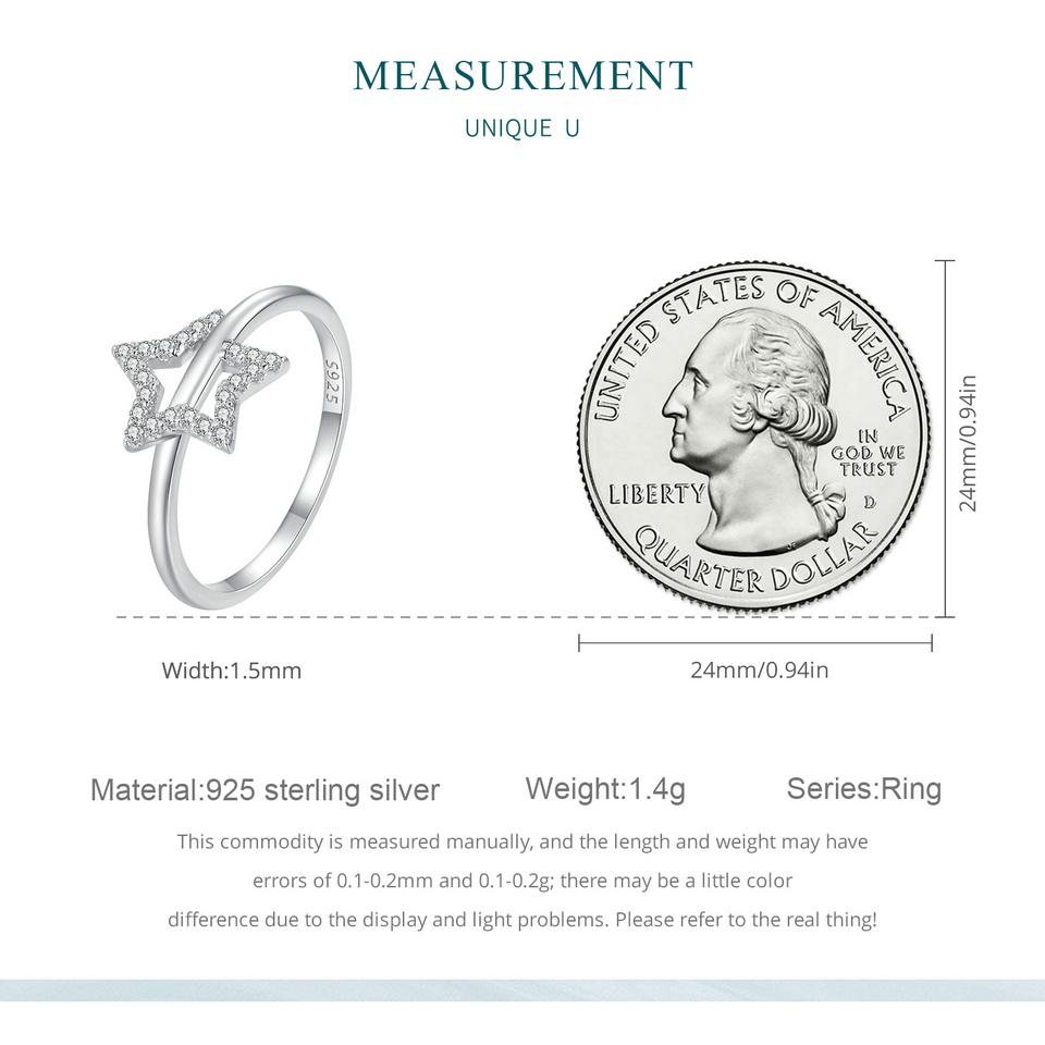 BAMOER 925 Sterling Silver Simple Star Finger Ring Cubic Zirconia for Women Eternity Band Original Design Fine Jewelry