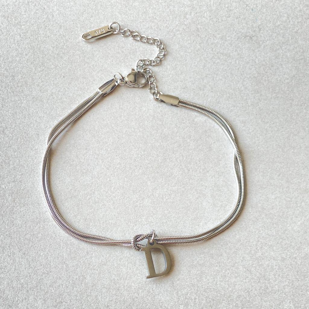 Valentine's Day Stainless Steel Herringbone & Snake Chain Bracelet with 26 Letters Pendant