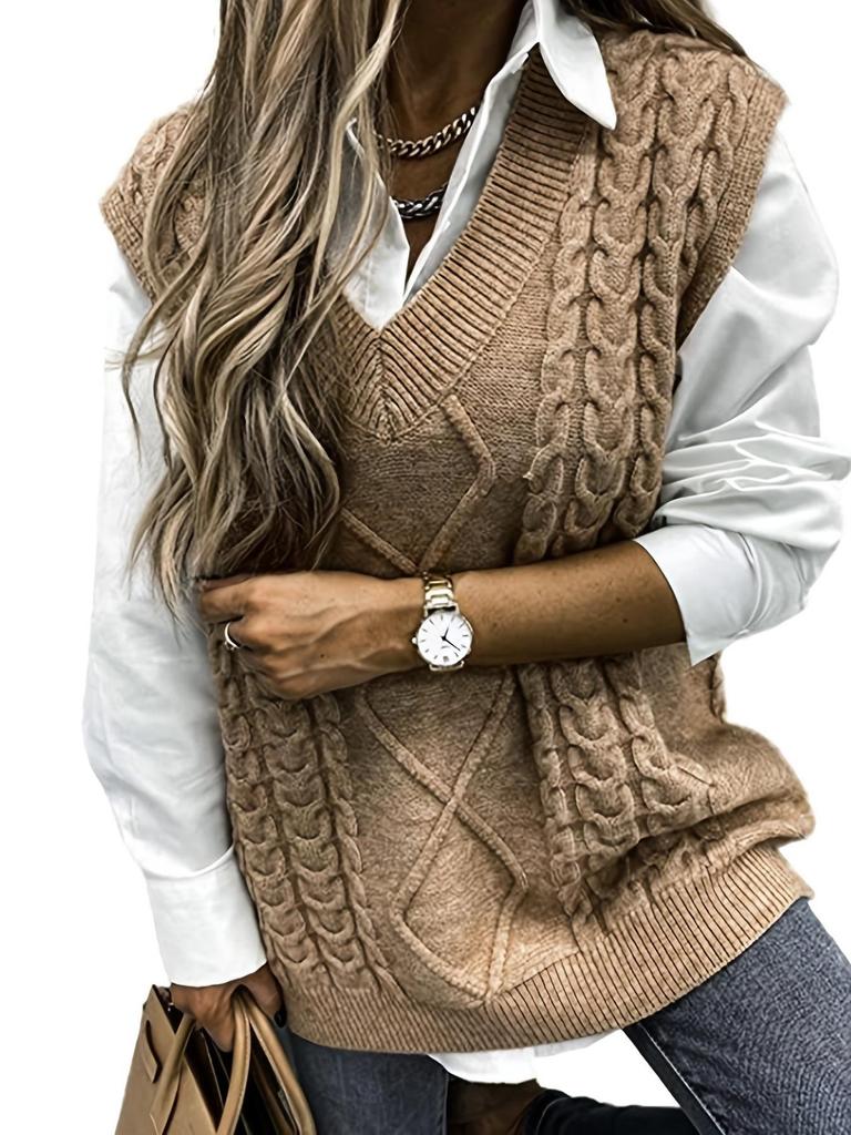 European and American Women's V-Neck Sleeveless Twisted Sweater Vest