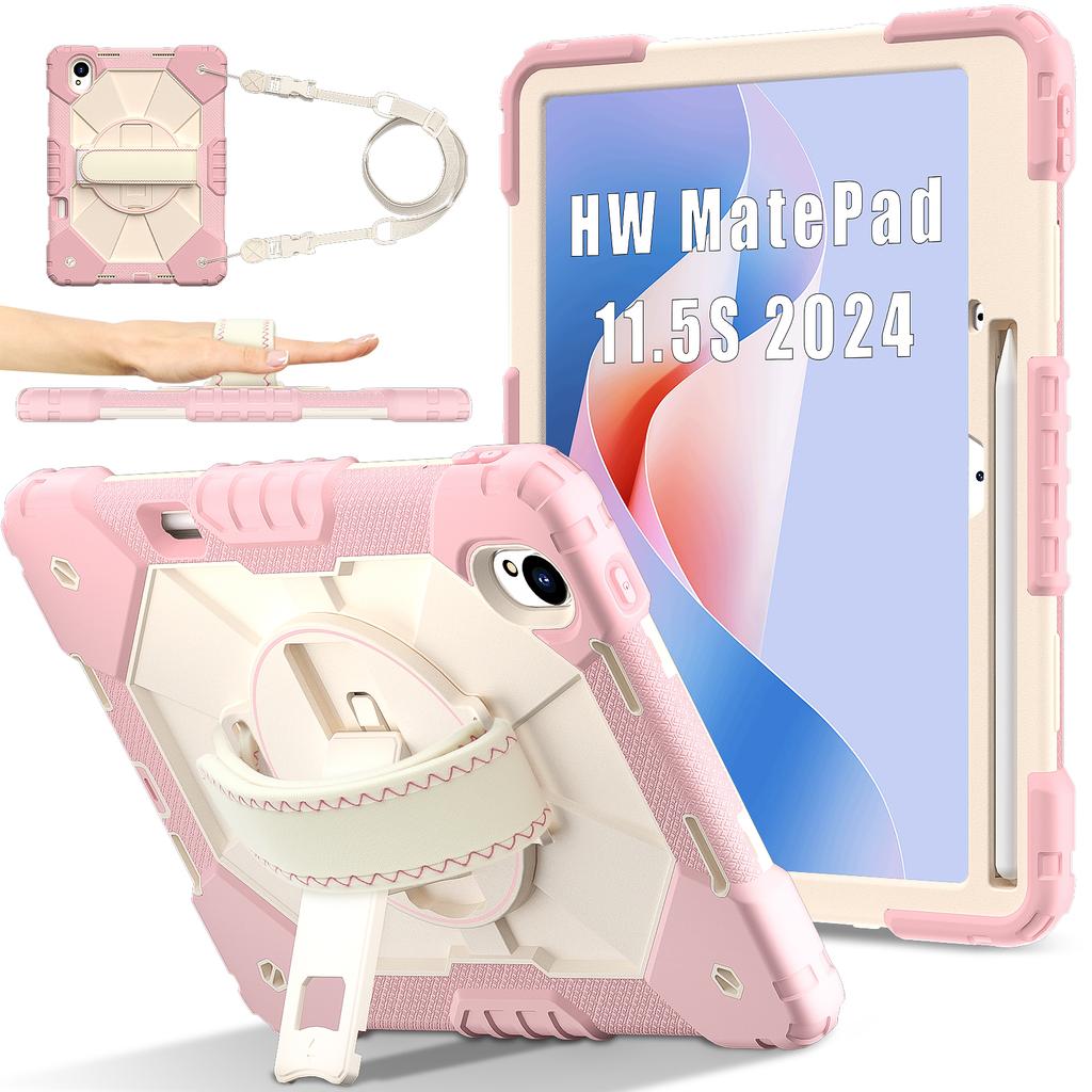 Stand Armor Case for Huawei MatePad 11.5 S 2025 2024 SLG-W50 SLG-W10 TGR-W09 360 Rotating Heavy Duty Cover with Shoulder Strap