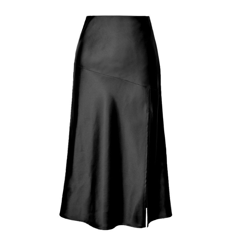 High Waist Satin Solid Color Split Long Bustier Skirt