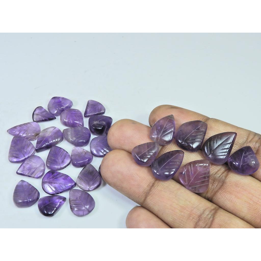 161Cts. Natural Amethyst Leaf Carving Pear Shape Cabochon Gemstone 30Pcs Lot C-1909