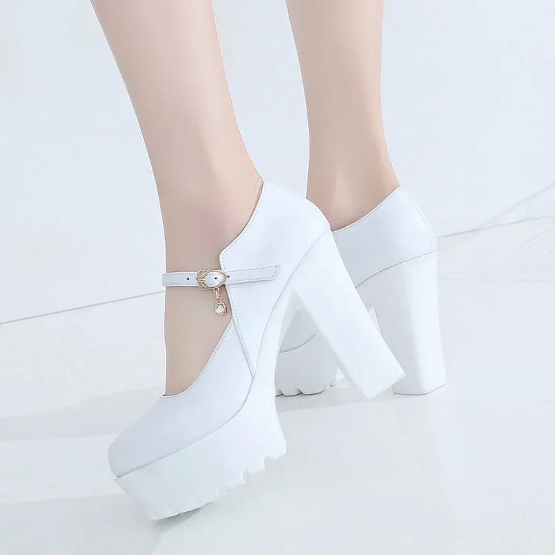 11cm Small Size 32-43 Shallow Super Block High Heels Shoes Platform Pumps Spring 2025 Thick Bottom Mary Janes for Model Party
