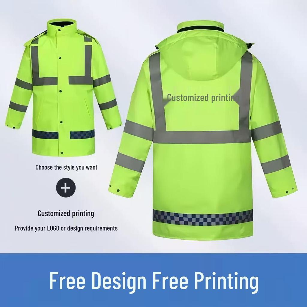High-Speed Reflective Winter Cotton-Padded Raincoat & Pants Set for Outdoor Use