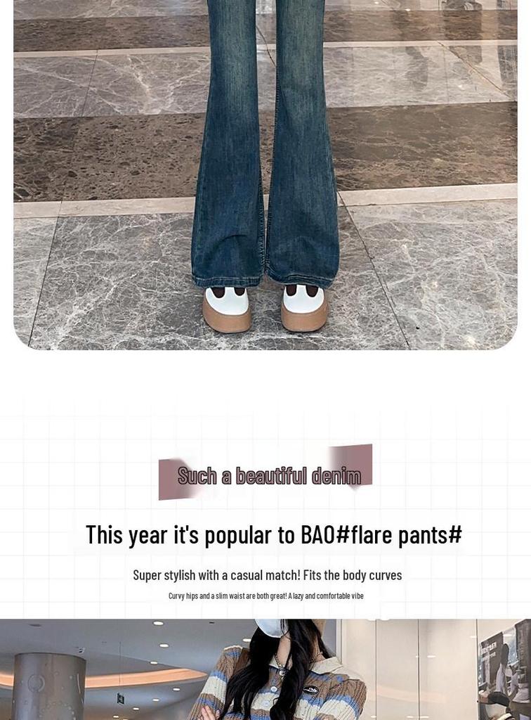 Women's Retro High Waist Fleece-Lined Flare Jeans – Autumn/Winter Slim Mopping Pants