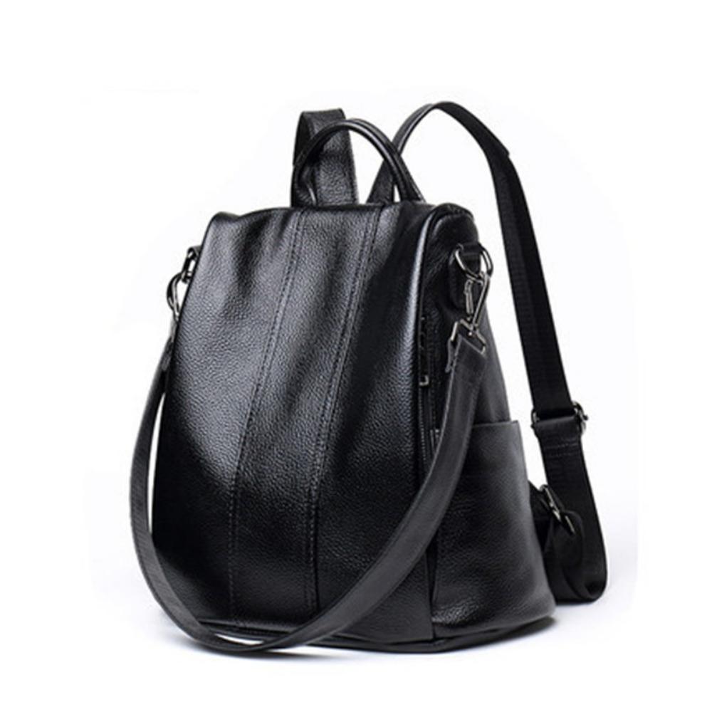 Street Trend Women's Luggage Leather Goods Solid Color Backpack Leather Sewing Line Women's Backpack