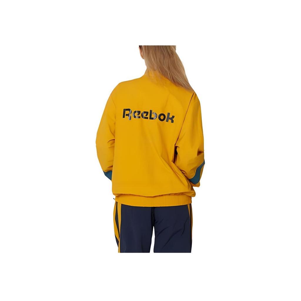 Reebok Legend Warm Up Outdoor Casual Sports Zip Collar Windbreaker Unisex Outerwear Yellow Dark-Blue REJU4EJ13Y3