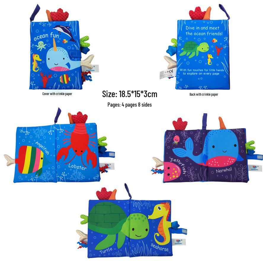3D Tail Baby Cloth Book - Tear-Proof, Black & White/Red Crinkle Toy for Kids