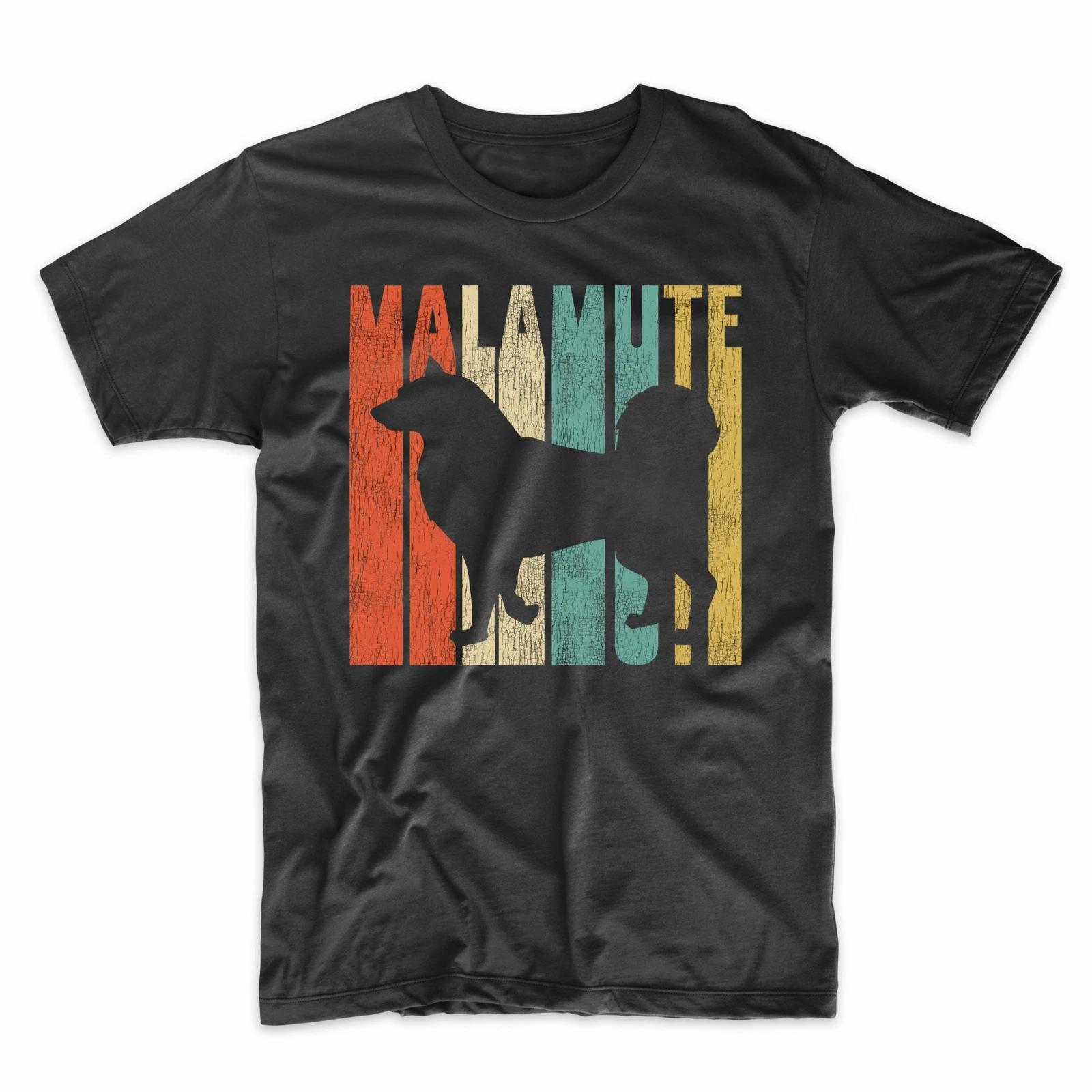 Retro 1970 s Style Alaskan Malamute Dog Silhouette Cracked Distressed T-Shirt 3XL