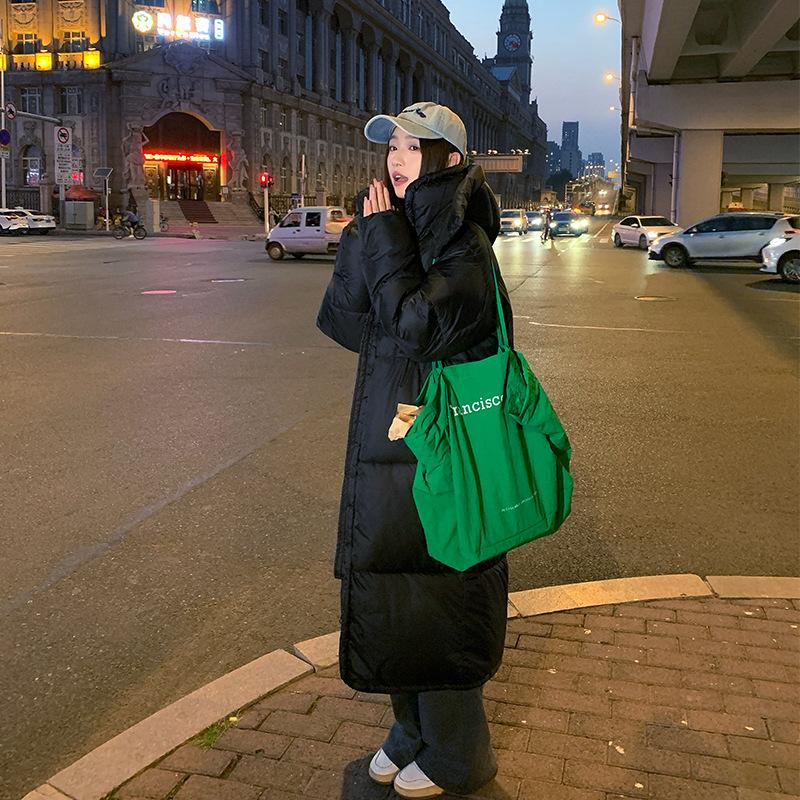 Zesílené Dlouhé Dolů Bavlněné Oblečení Internetové Celebrity se Stejným Stojáčkem s Kapucí Teplý Volný Kabát