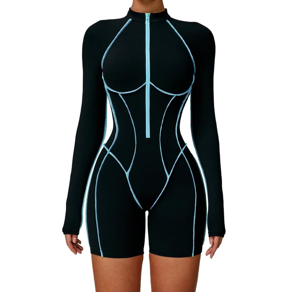 Brushed And Contrasting Yoga Jumpsuit With Hollow Back, Tight Fitting Fitness Suit, High-Intensity Sports Jumpsuit For Women