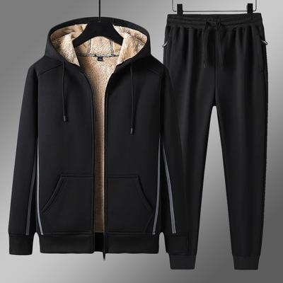 Large Size Men's Autumn and Winter Fashion Casual Fleece Sportswear Suit Sweatpants and Sweatshirt 2 Piece Sets