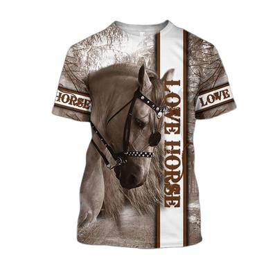 Herren T-Shirt Liebe Pferd 3D Gedruckt O-Ausschnitt Kurzarm Tier Sportlich Lässig Oberteil Locker Trendig Große Größe Bequemes Oberteil
