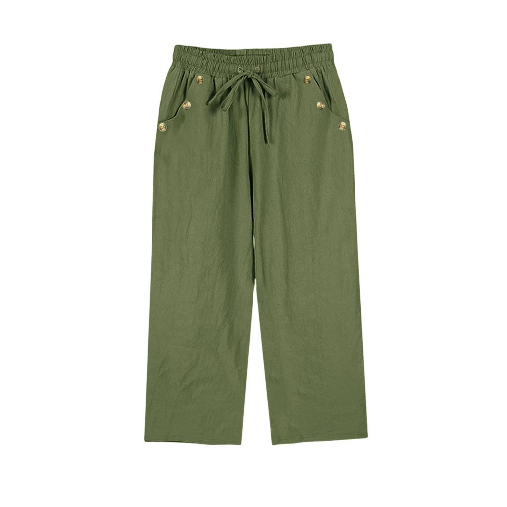 Women's Cropped Pants Stralght Pants With Pockets Lightweight Caual Loose Trousers