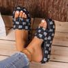 Women's Summer New Slippers with Fur Casual Denim Thousand Bird Plaid Fringed Thick-sole Slippers