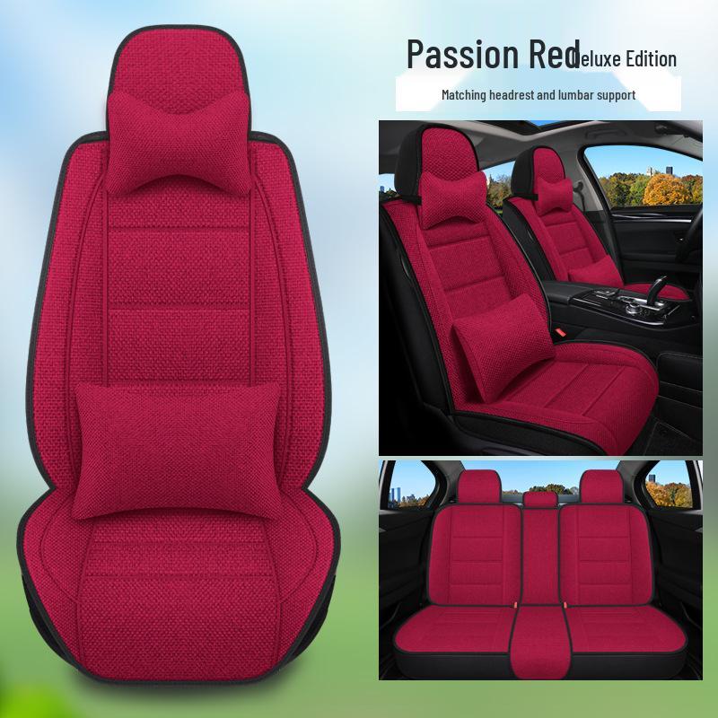 Five-Seater Full Coverage Coarse Linen Car Seat Cushion Cover