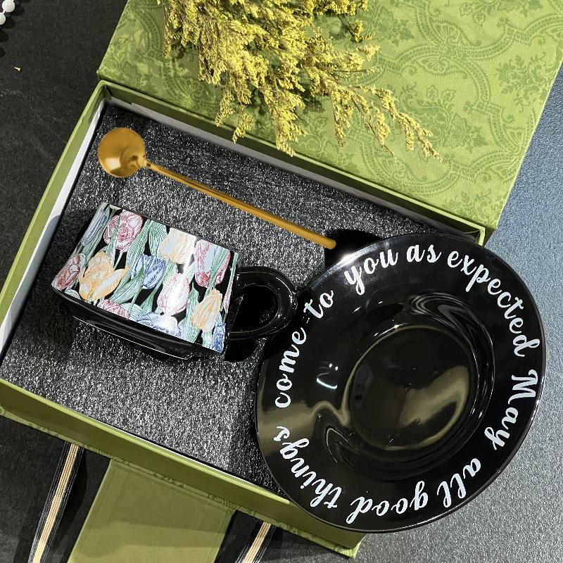 Elegant Garden Gift Box: Coffee Cup & Saucer Set with Spoon 260ML