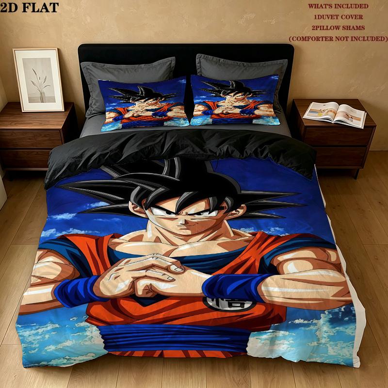 Son Goku Muster Bettwäsche Steppdecke Set Bettbezug Kissenbezug Zuhause Geburtstagsgeschenk(1 Bettbezug + 2 Kissenbezüge, ohne Füllung)
