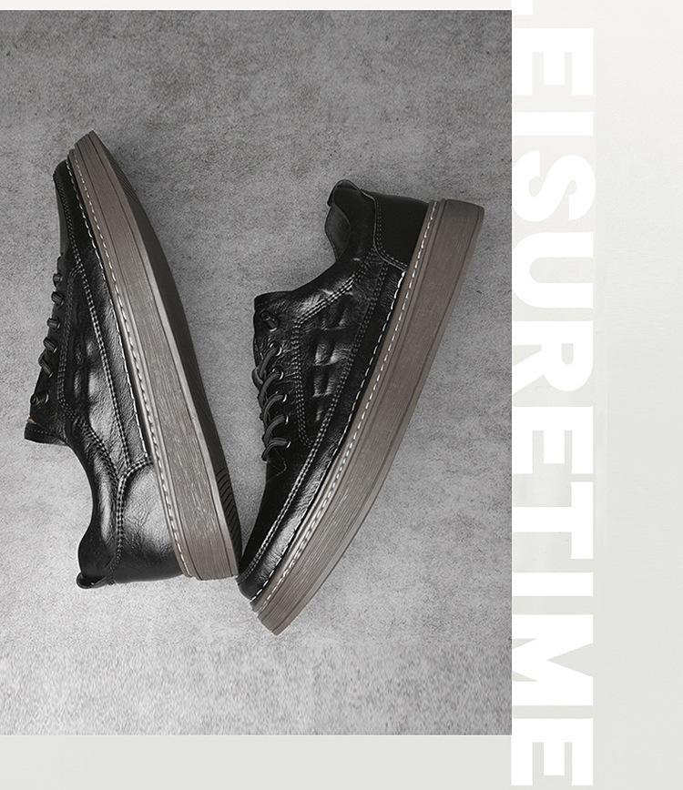 Men's Large Size Leather Casual Sneakers - Spring/Summer Breathable Cowhide with Soft Sole