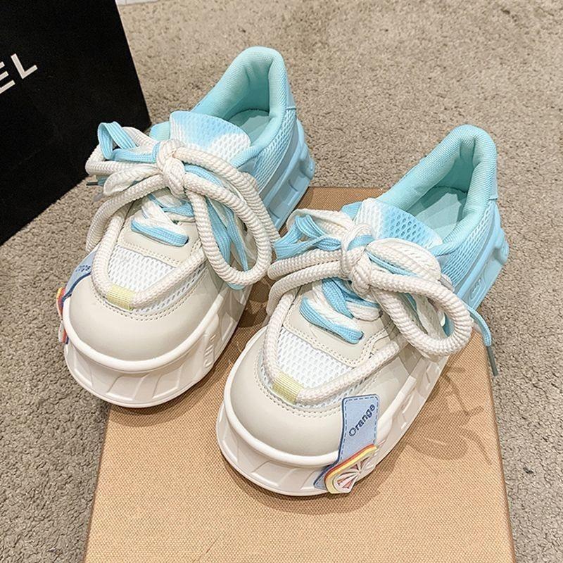 

Дофаминовые уродливо-милые туфли-хлебушки с большой головой женские 2025 новый цветной блок высокая платформа спортивная повседневная обувь нишевая трендовая обувь 35 небесно-голубой