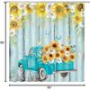 Rustic Sunflower Truck Shower Curtain Yellow Floral Butterfly Teal Wooden Board Antique Car Flower Farmhouse Vintage Country Retro Fabric Bathroom