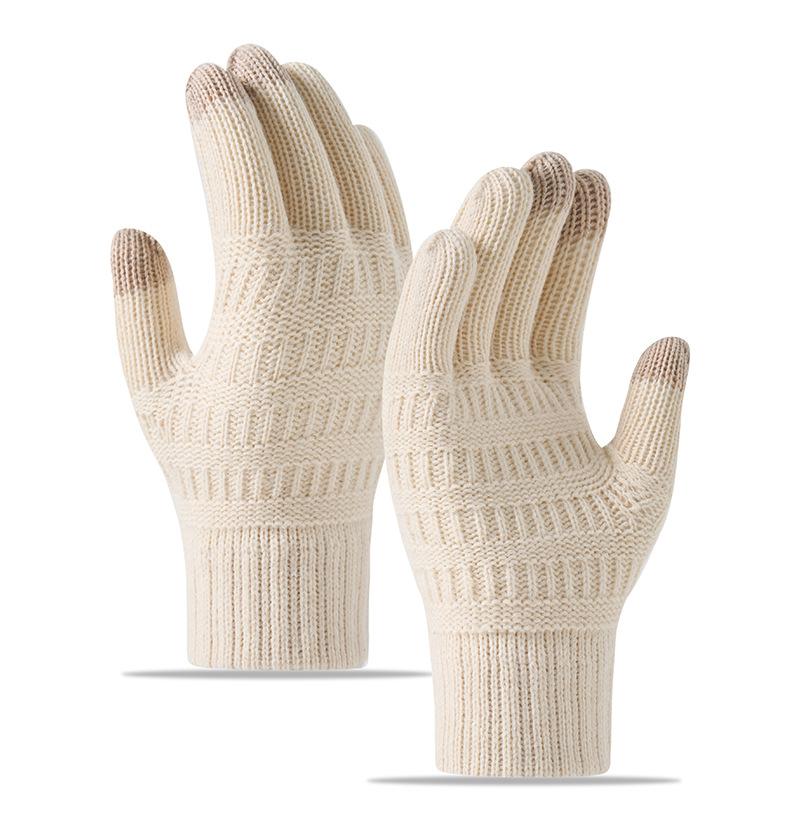 Winter Warm Knitted Gloves Fleece Lined Thick Touchscreen Cycling Flat Knit Gloves Solid Color Premium Black
