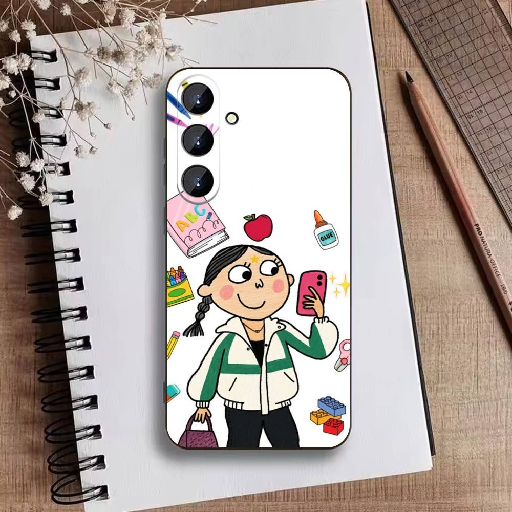 L-Cutting-Fabric Charlie and Lola Cartoon Phone Case For Samsung Galaxy A73,A21s,A22,A31,A52,A53,A71,A41Soft Black Shell