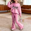 Kids Casual Loose Fit Long Sleeve Neck Printed Top and Pants Set