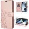 Case for Samsung Galaxy A36 5G - BOOLING - Synthetic Leather Pattern Butterfly Flower Pink - 2 Tempered Glasses