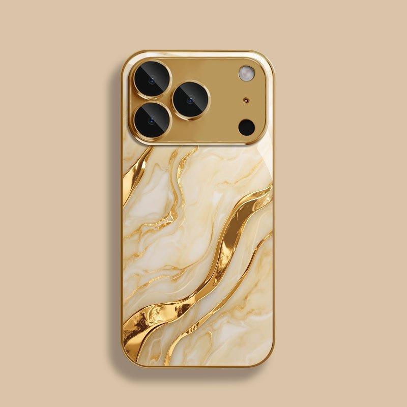 Golden Marble Waves Gold Metallic Paint Tempered Glass Phone Case For iPhone 17 Pro Max 11 12 13 14 15 16 Plus 17 Air 16E Cover