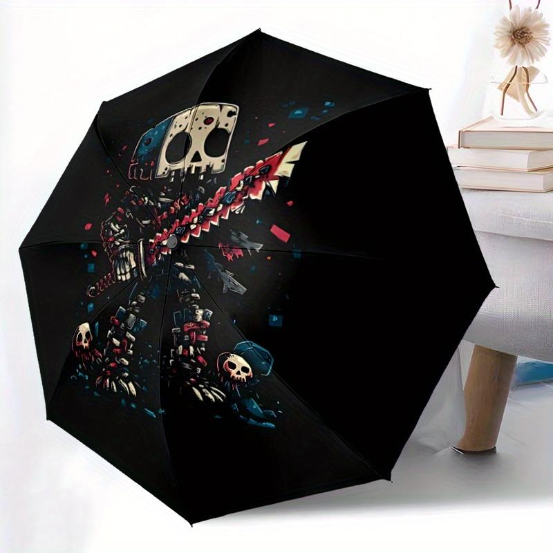1pc Skull Warrior Automatic Open/close Umbrella, 8-Rib Sturdy Structure, Portable Travel Umbrella, Parties, Everyday Use, Outdoor Accessory,