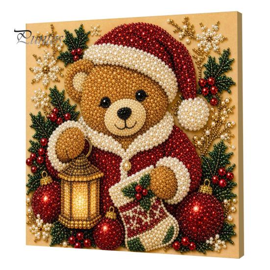 Artistic Faux Pearl Bead Mosaic Christmas Art Kit, 20x20cm Xmas Painting DIY Decorative Gemstone Wall Sparkling 3D Diamond Craft Kit for Adults,
