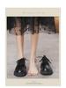 Women's Black Matte Lace-Up Shoes with Thick Soles, Height-Enhancing, British Style, New for Spring and Autumn 2024.