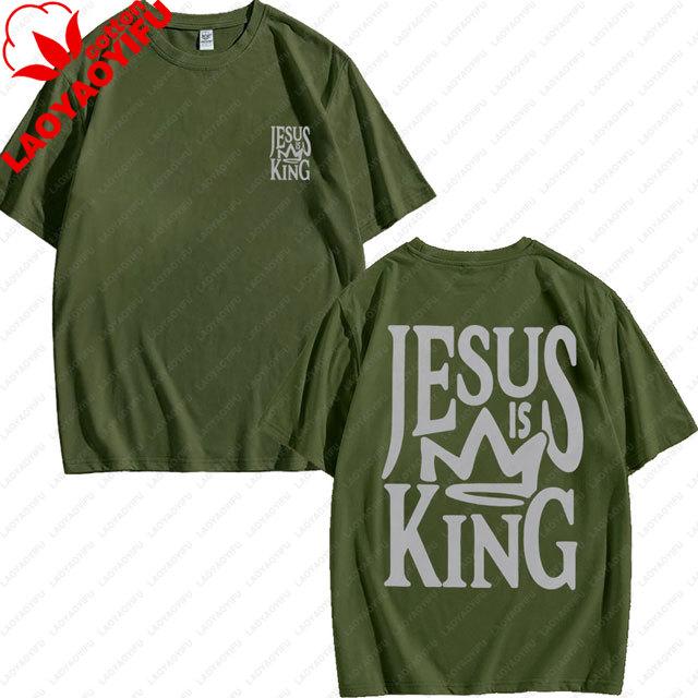 Jesus Is King Shirt Oversized Vintage Christian Tee Faith Graphic Tshirt High Quality Cotton Womens Short Sleeve Oneck Tops